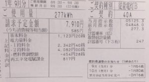 ８月の電気代請求書